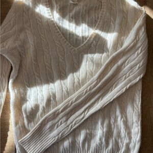 J. Crew Cream V-Neck Cable Knit Sweater
